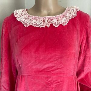 Vintage 60s Pink Velvet Dress with Lace Collar Size XS